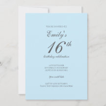 Baby Blue Minimalistisch 16. Geburtstag Einladung