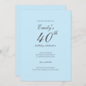 Baby Blue Minimalistisch 40. Geburtstag Einladung (Vorne/Hinten)