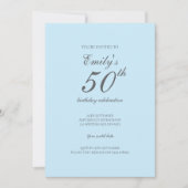 Baby Blue Minimalistisch 50. Geburtstag Einladung (Vorderseite)