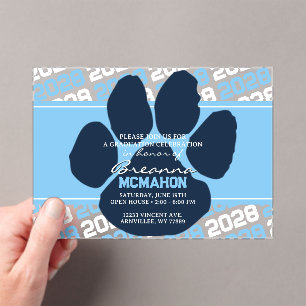 Baby Blue & Navy Blue Abschluss Pawprint Mattiert Acryleinladungen