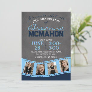 Baby Blue & Navy Chalkboard Filmstrip-Abschluss Einladung