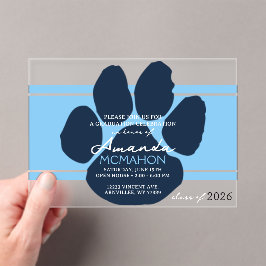 Baby Blue & Navy Pawprint Abschluss Elegant Acryleinladungen