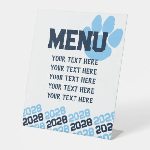 Baby Blue & Navy Pawprint Abschluss Menu Party Sockelschild