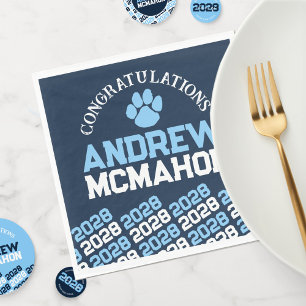 Baby Blue & Navy Pawprint Abschluss Paper Serviette