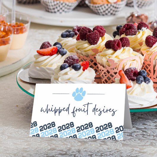 Baby Blue & Navy Pawprint Faltlabel, Food oder Platzkarte