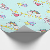 Baby Blue Niedlich Rainbow Unicorn Star Magical Geschenkpapier (Ecke)