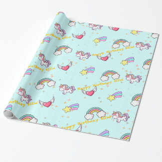 Baby Blue Niedlich Rainbow Unicorn Star Magical Geschenkpapier