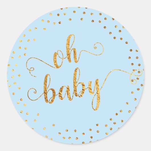 Baby Blue "Oh Baby" Imitate Gold Foil Confetti Runder Aufkleber (Vorderseite)