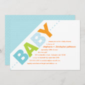 Baby Blue| Orange Modern Baby Dusche Einladung (Vorne/Hinten)
