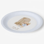 Baby Blue Pampas Grass Giraffe Baby Dusche Pappteller (Schrägansicht)