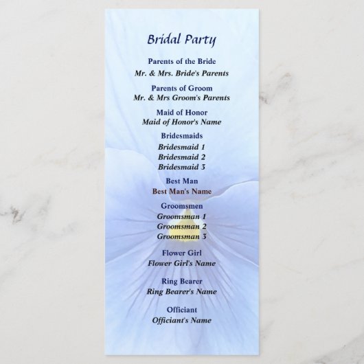 Baby Blue Pansy Wedding Program Programm (Rückseite)