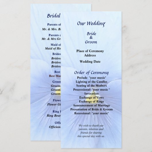 Baby Blue Pansy Wedding Program Programm (Vorne/Hinten)