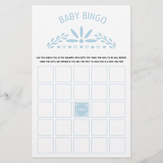 Baby blue Papado Picado Baby Shower Bingo Spiel Flyer (Vorne)
