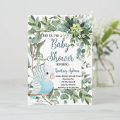 Baby Blue Parakeet Bird Watercolor Babydusche Einladung (Stehend Vorderseite)