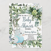 Baby Blue Parakeet Bird Watercolor Babydusche Einladung (Vorne/Hinten)
