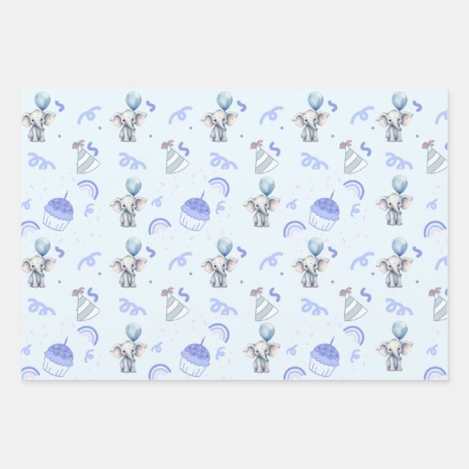 Baby Blue Party Wrapping Paper (Set von 3 Blättern Geschenkpapier Set (Vorderseite)