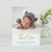 Baby Blue Pastellbaby danke card mit Foto Einladung (Stehend Vorderseite)