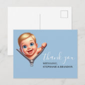 Baby Blue Peeking out Baby Dusche Danke Postkarte (Vorne/Hinten)