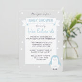 Baby Blue Pinguin Baby Dusche Einladung (Stehend Vorderseite)