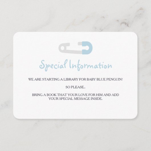 Baby Blue Pinguin Information Beilagen Begleitkarte (Vorderseite)