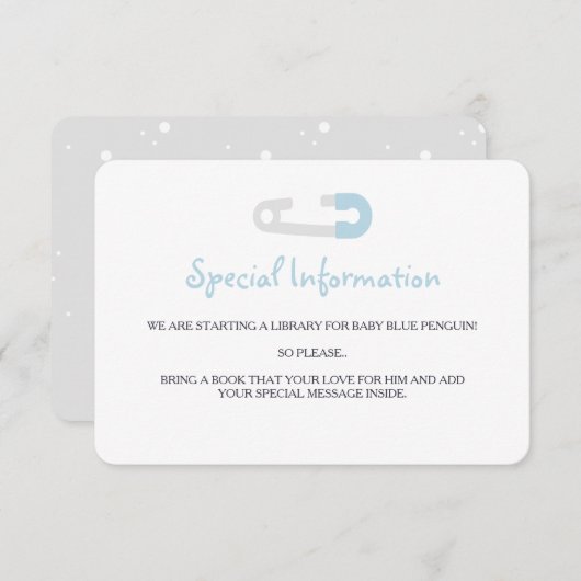 Baby Blue Pinguin Information Beilagen Begleitkarte (Vorne/Hinten)