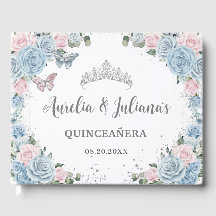 Baby Blue Pink Floral Butterfliegen Twin Quinceañe