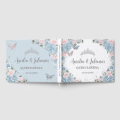 Baby Blue Pink Floral Butterflies Twin Quinceañera Gästebuch (Voll)