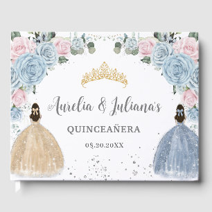 Baby Blue Pink Floral Princesses Twins Quinceañera Gästebuch