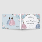 Baby Blue Pink Floral Princesses Twins Quinceañera Gästebuch (Voll)