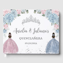 Baby Blue Pink Floral Princesses Twins Quinceañera