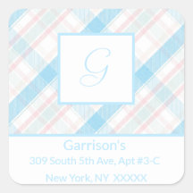 Baby Blue & Pink Karierte Rücksendeadresse Etikett