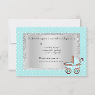 Baby Blue Polka dot pram uAwg REVISION new RSVP Karte