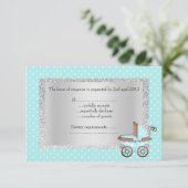 Baby Blue Polka dot pram uAwg REVISION new RSVP Karte (Stehend Vorderseite)