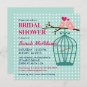 Baby Blue Polka Dots Birdcage Lovebirds Einladung (Vorne/Hinten)