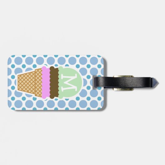 Baby Blue Polka Dots; Eiscreme Cone Gepäckanhänger (Rückseite horizontal)