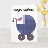 Baby Blue Pram Art Karte (Gelbe Blume)