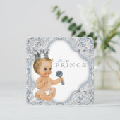 Baby Blue Prince Baby Dusche Einladung (Stehend Vorderseite)