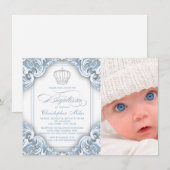 Baby Blue Prince Crown Taufe Einladung (Vorne/Hinten)