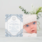 Baby Blue Prince Crown Taufen Einladungen (Stehend Vorderseite)