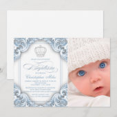 Baby Blue Prince Crown Taufen Einladungen (Vorne/Hinten)