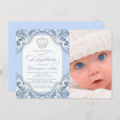 Baby Blue Prince Taufe Einladung (Vorne/Hinten)