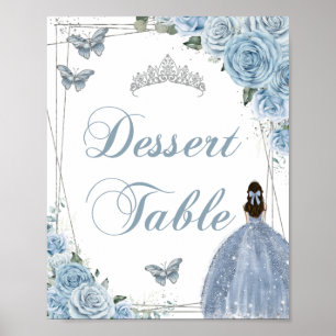 Baby Blue Princess Butterfys Silver Dessert Sign Poster
