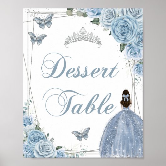 Baby Blue Princess Butterfys Silver Dessert Sign Poster (Vorne)