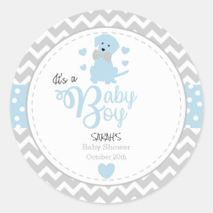 Baby Blue Puppy Baby Shower Stickers