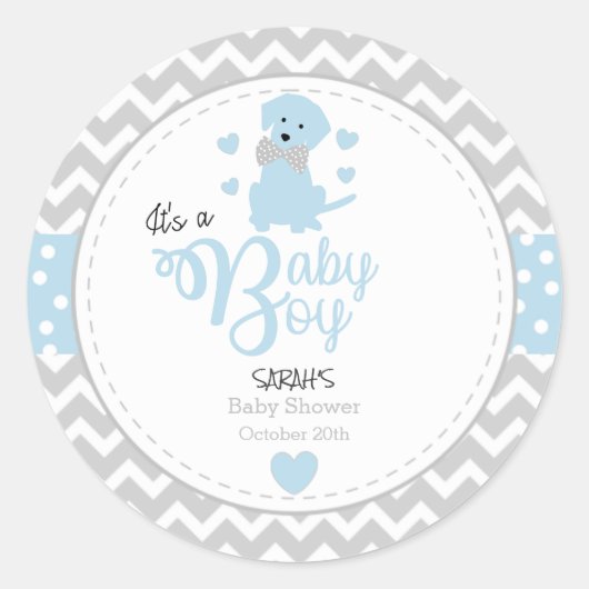 Baby Blue Puppy Baby Shower Stickers (Vorderseite)