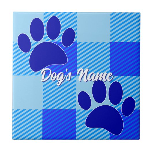 Baby Blue Puppy Paw Prints Individuelle Name Fliese (Vorderseite)
