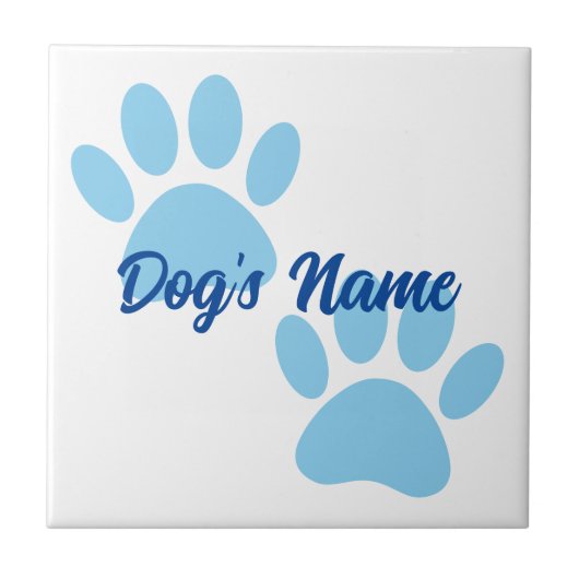 Baby Blue Puppy Paw Prints Individuelle Name Fliese (Vorderseite)