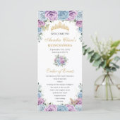 Baby Blue Purple Floral Quinceañera Order Events Programm (Stehend Vorderseite)