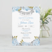 Baby Blue Quince, Light Blue Mexican Quinceanera Einladung (Stehend Vorderseite)
