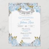 Baby Blue Quince, Light Blue Mexican Quinceanera Einladung (Vorne/Hinten)